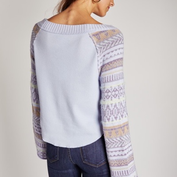Free People Periwinkle Combo Fair Isle Thermal Long Sleeve T-Shirt | Side Medium - Picture 3 of 11